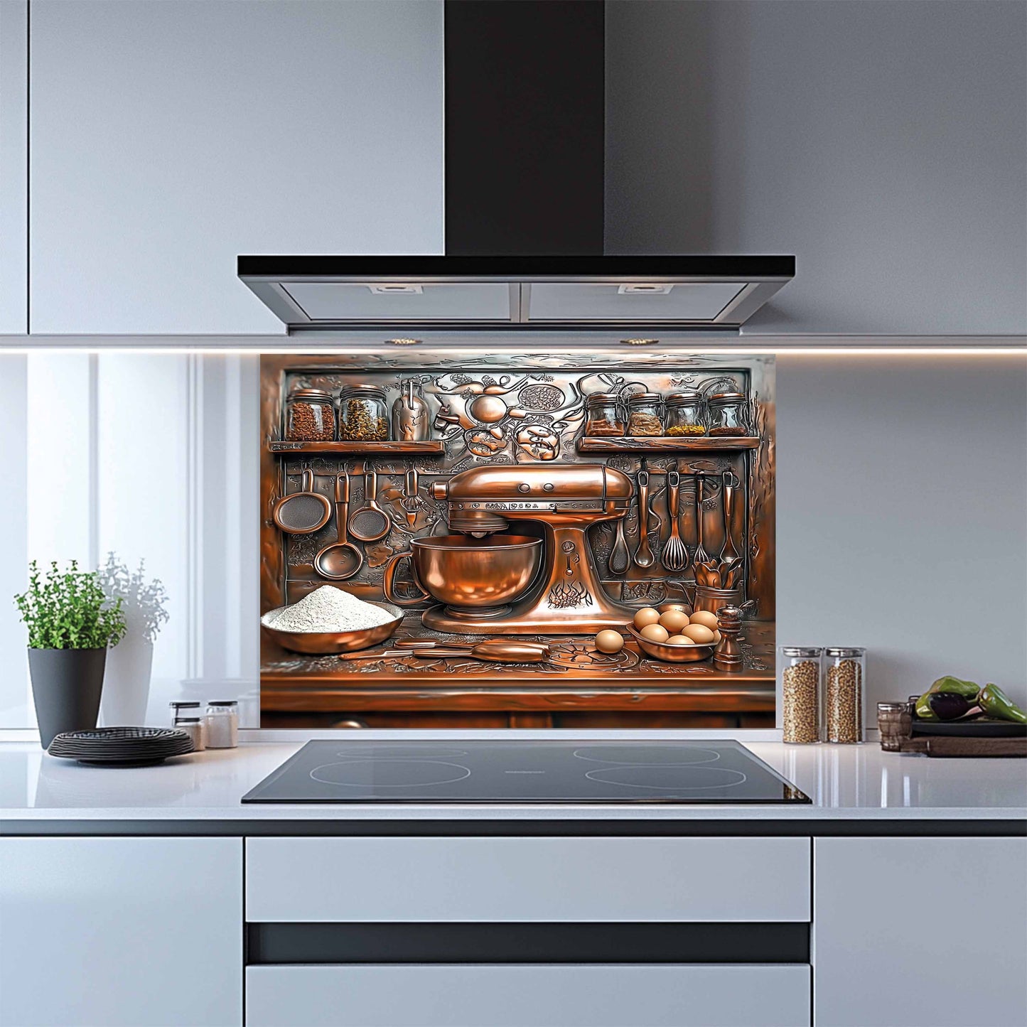 Baker’s Station Tempered Glass Backsplash – Copper Look Rustic Kitchen Backsplash