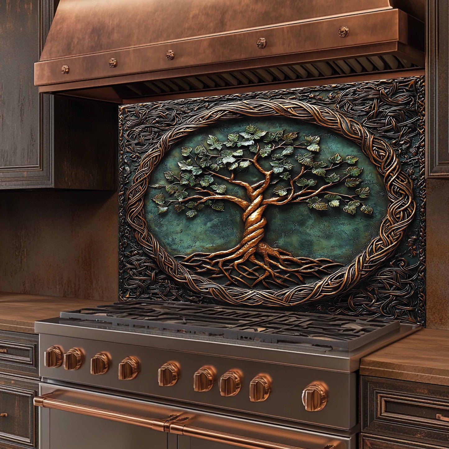 Durable Tempered Glass Backsplash – Kitchen Backsplash with Tree of Life Design