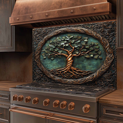 Durable Tempered Glass Backsplash – Kitchen Backsplash with Tree of Life Design