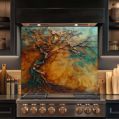 Bronze Spirit – Tempered Glass Backsplash for Kitchen Stove | Tree of Life Backsplash
