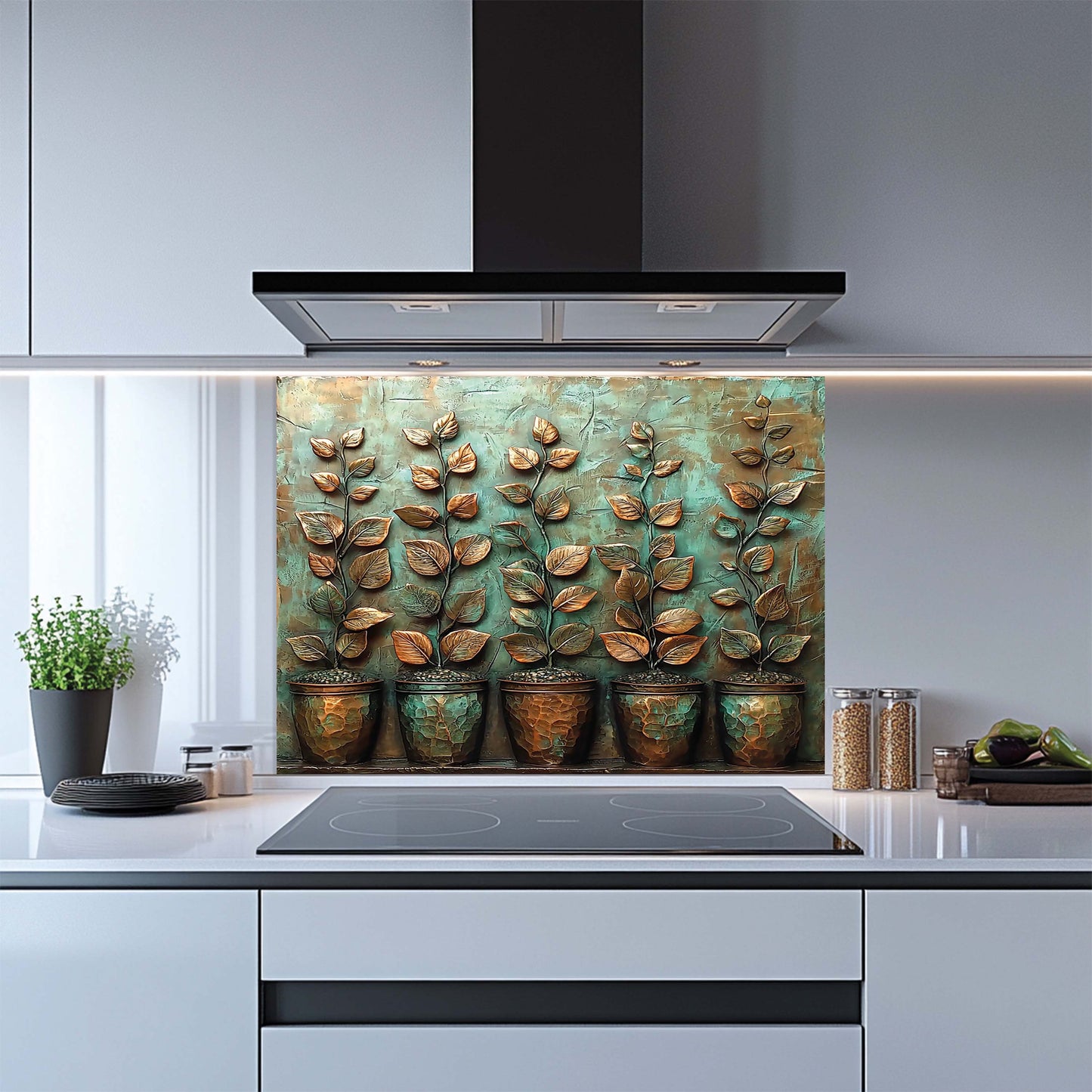 Copper Look Garden Tempered Glass Backsplash – Botanical Kitchen Back Splash