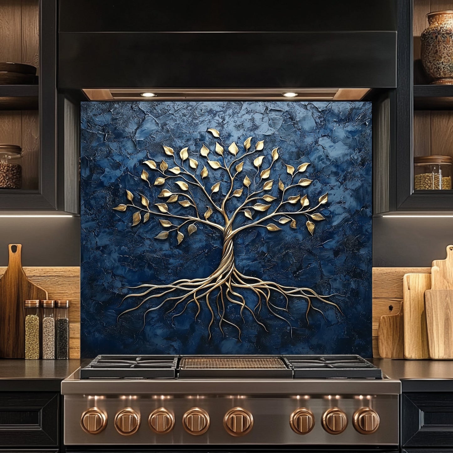 Golden Roots Tempered Glass Backsplash – Kitchen Backsplash for Stove