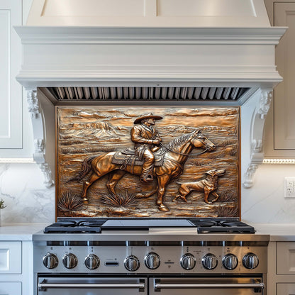 Copper Look Cowboy Tempered Glass Backsplash – Western Kitchen Backsplash for Stove