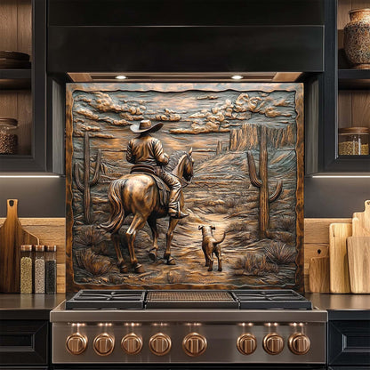 Desert Trail – Tempered Glass Backsplash with Cowboy and Dog | Western Backsplash (Copy)