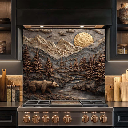 Bronze Mountain Bear – Tempered Glass Backsplash for Kitchen – Copper Look Backsplash