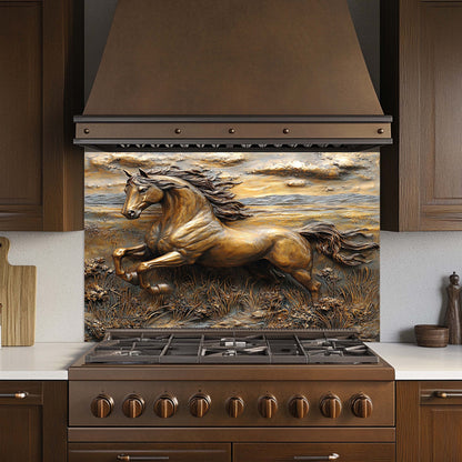 Copper Look Horse Tempered Glass Backsplash – Rustic Kitchen Back splash for Stove