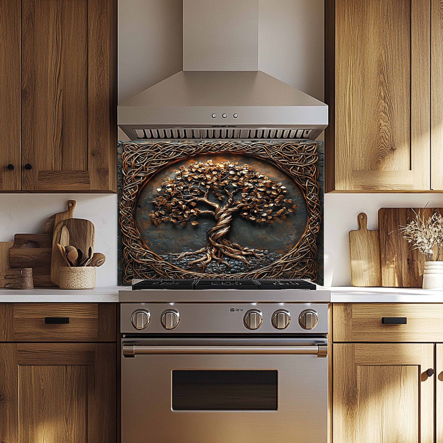 Celtic Tree of Life Tempered Glass Backsplash – Kitchen Backsplash Behind Stove