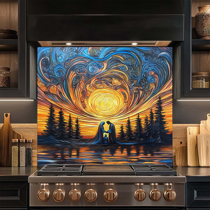 Sacred Light – Tempered Glass Backsplash for Kitchen Stove | Holy Family Sunset Backsplash