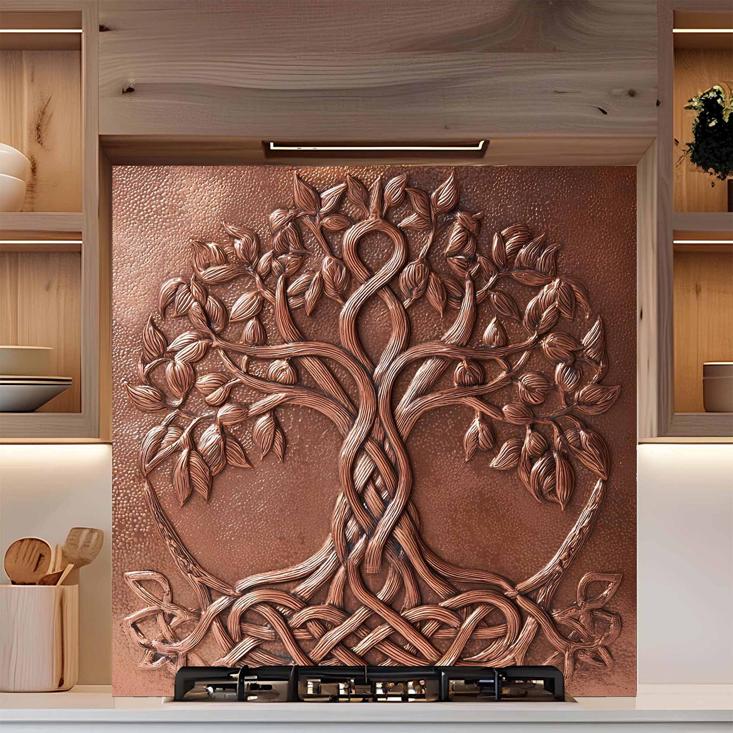 Copper Knot Tree Tempered Glass Backsplash – Kitchen Backsplash Behind Stove