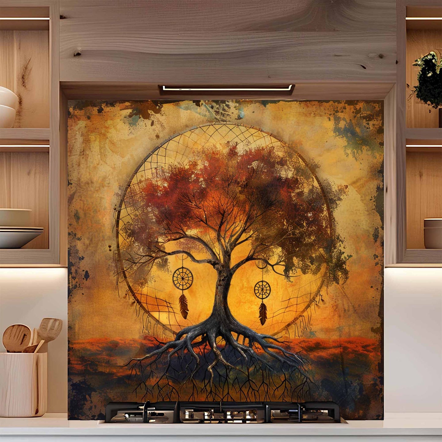Dreamcatcher Roots Tree Glass Backsplash – Kitchen Backsplash for Stove
