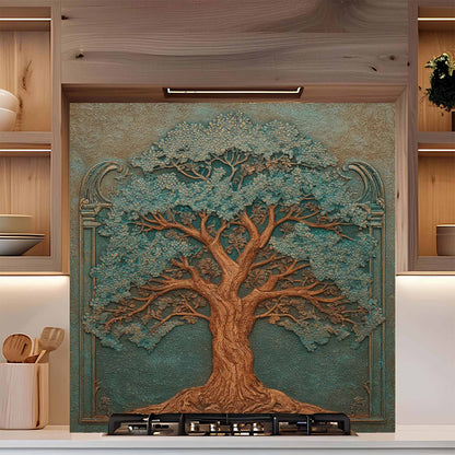 Emerald Canopy Tempered Glass Backsplash – Tree of Life Kitchen Backsplash