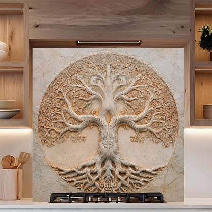 Circle Harmony Tempered Glass Backsplash – Tree of Life Kitchen Backsplash