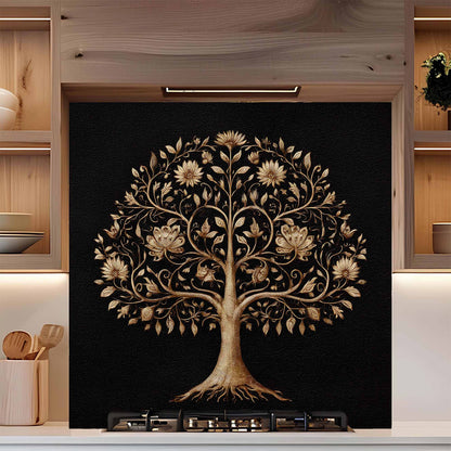 Floral Wisdom Tree Tempered Glass Backsplash – Kitchen Backsplash Behind Stove