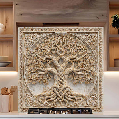 Twin Roots Tempered Glass Backsplash – Tree of Life Kitchen Backsplash