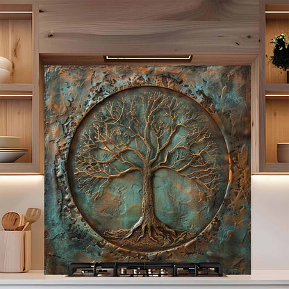 Verdigris Copper Look Tempered Glass Backsplash – Kitchen Backsplash Behind Stove