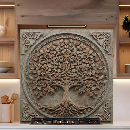 Iron Root Tempered Glass Backsplash – Tree of Life Kitchen Backsplash