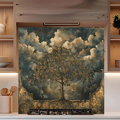 Tempered Glass Backsplash – Dramatic Tree of Life Kitchen Backsplash