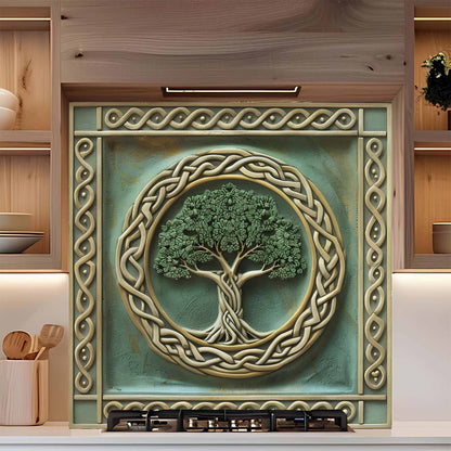 Ivory Grove Tempered Glass Backsplash – Tree of Life Kitchen Backsplash