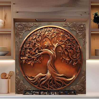 Copper Tree of Life Kitchen Backsplash - Tempered Glass Backsplash