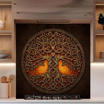 Celtic Flame Tempered Glass Backsplash – Tree of Life Kitchen Backsplash