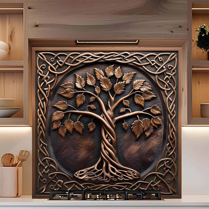 Bronze Vine Tree Kitchen Backsplash – Tempered Glass Backsplash for Stove