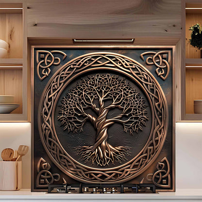 Braided Roots Tree Tempered Glass Backsplash – Kitchen Backsplash for Stove