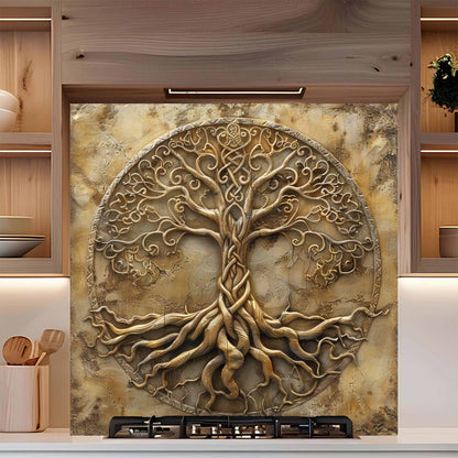 Golden Root Tempered Glass Backsplash – Tree of Life Kitchen Backsplash