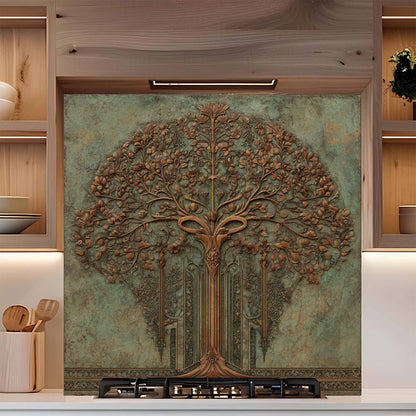 Ornate Bloom Tempered Glass Backsplash –  Tree of Life Kitchen Backsplash