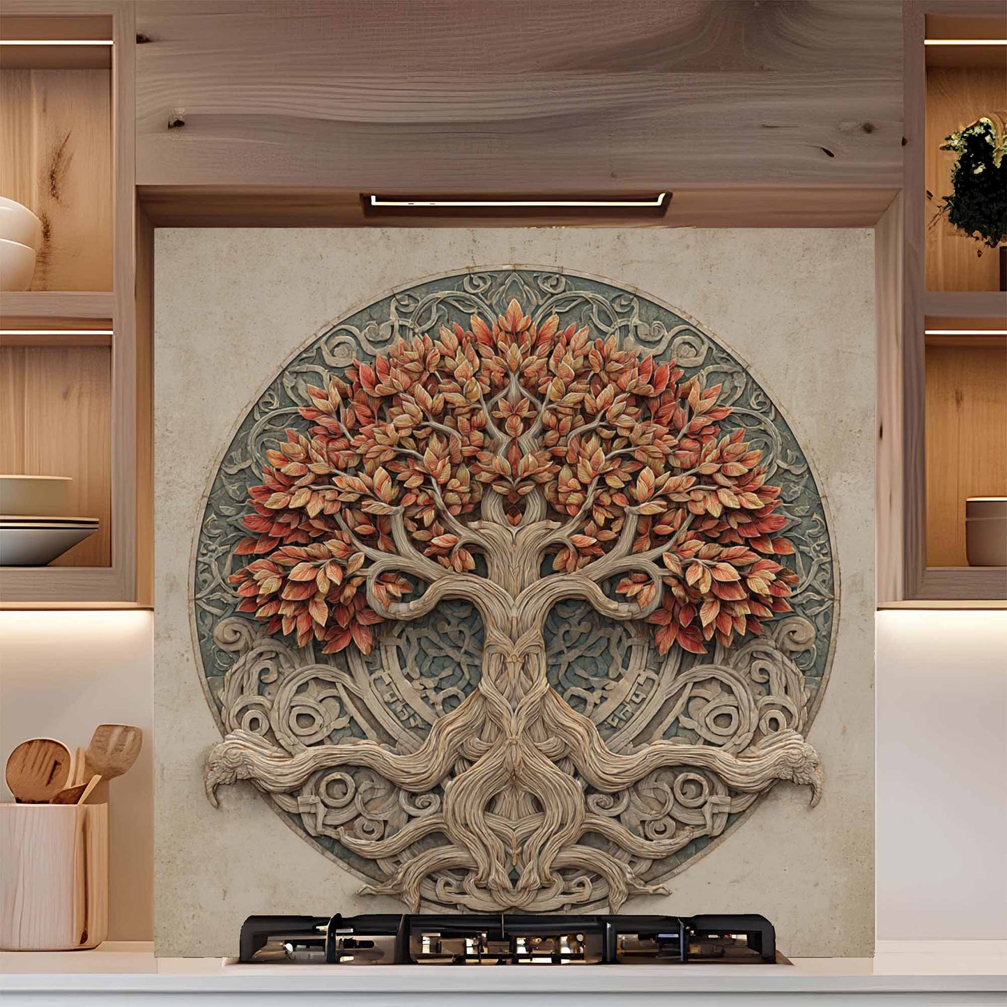 Autumn Glory Tempered Glass Backsplash – Tree of Life Kitchen Backsplash