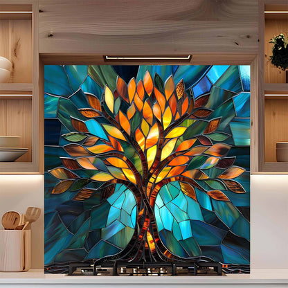 Stained Glow Glass Backsplash – Tree of Life Kitchen Backsplash