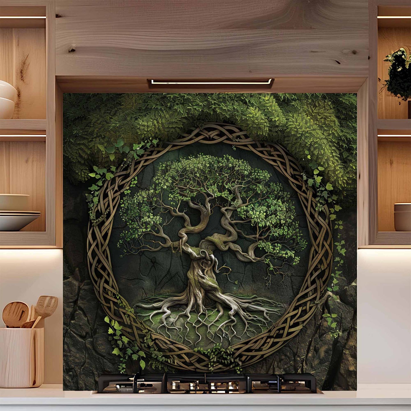 Moss Root Kitchen Backsplash – Forest Tree Glass Backsplash