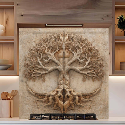 Stone Root Tempered Glass Backsplash – Tree of Life Kitchen Backsplash