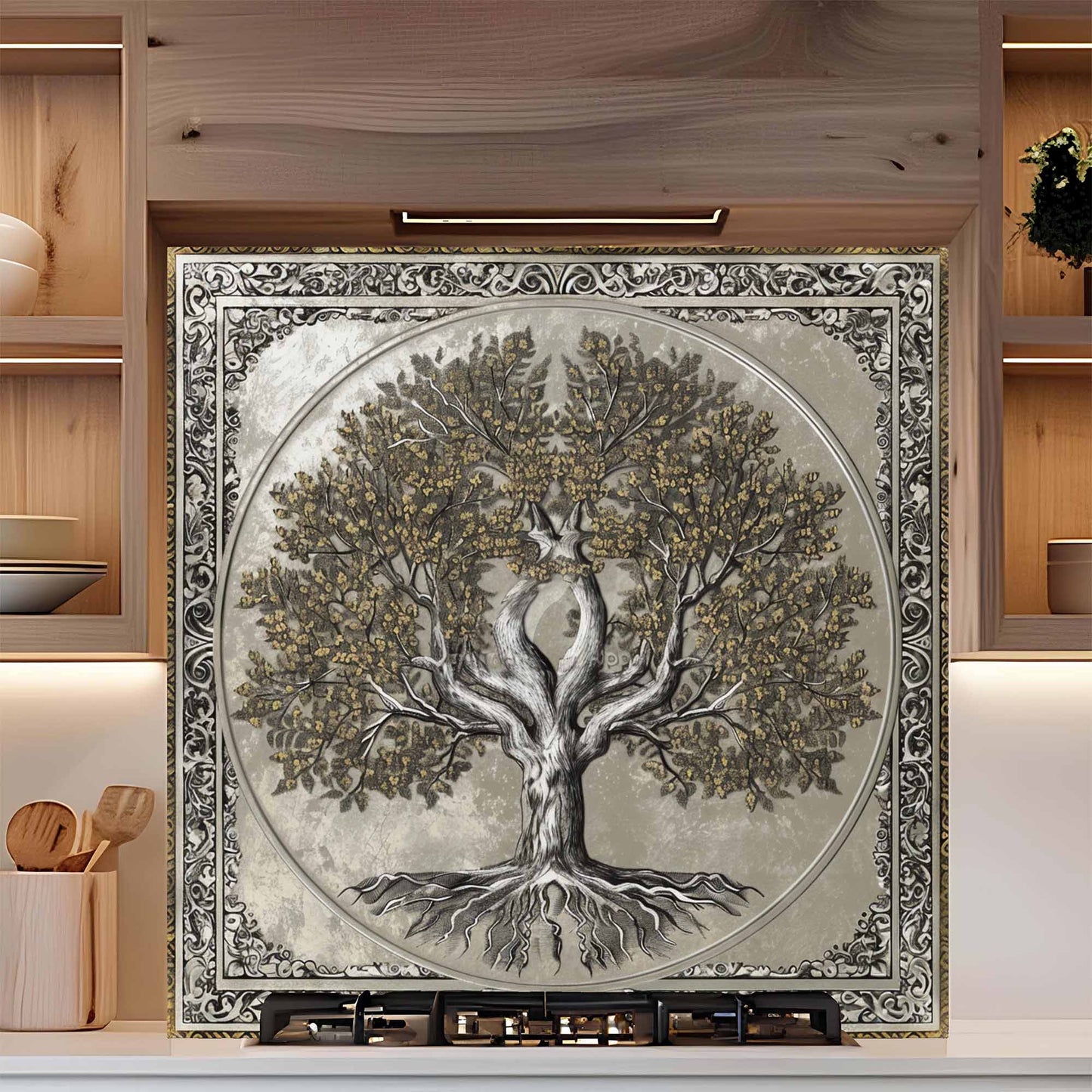 Sacred Unity Kitchen Backsplash –  Tree of Life Glass Backsplash for Stove