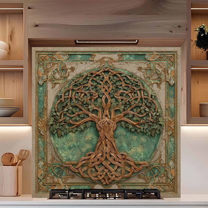 Verdant Weave Tempered Glass Backsplash – Tree of Life Kitchen Backsplash