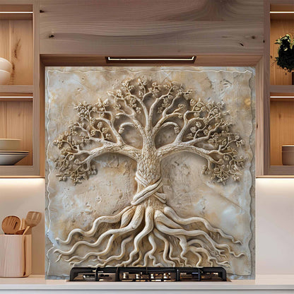 Earthen Roots Kitchen Backsplash –  Tree of Life Glass Backsplash for Stove