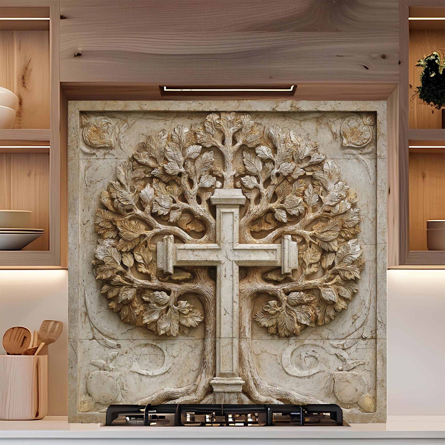Faith Root Tempered Glass Backsplash – Tree of Life Kitchen Backsplash