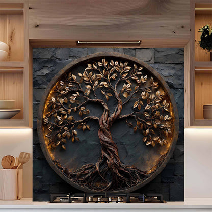 Shadowroot Circle Tree Glass Backsplash – Tempered Glass Backsplash for Kitchen