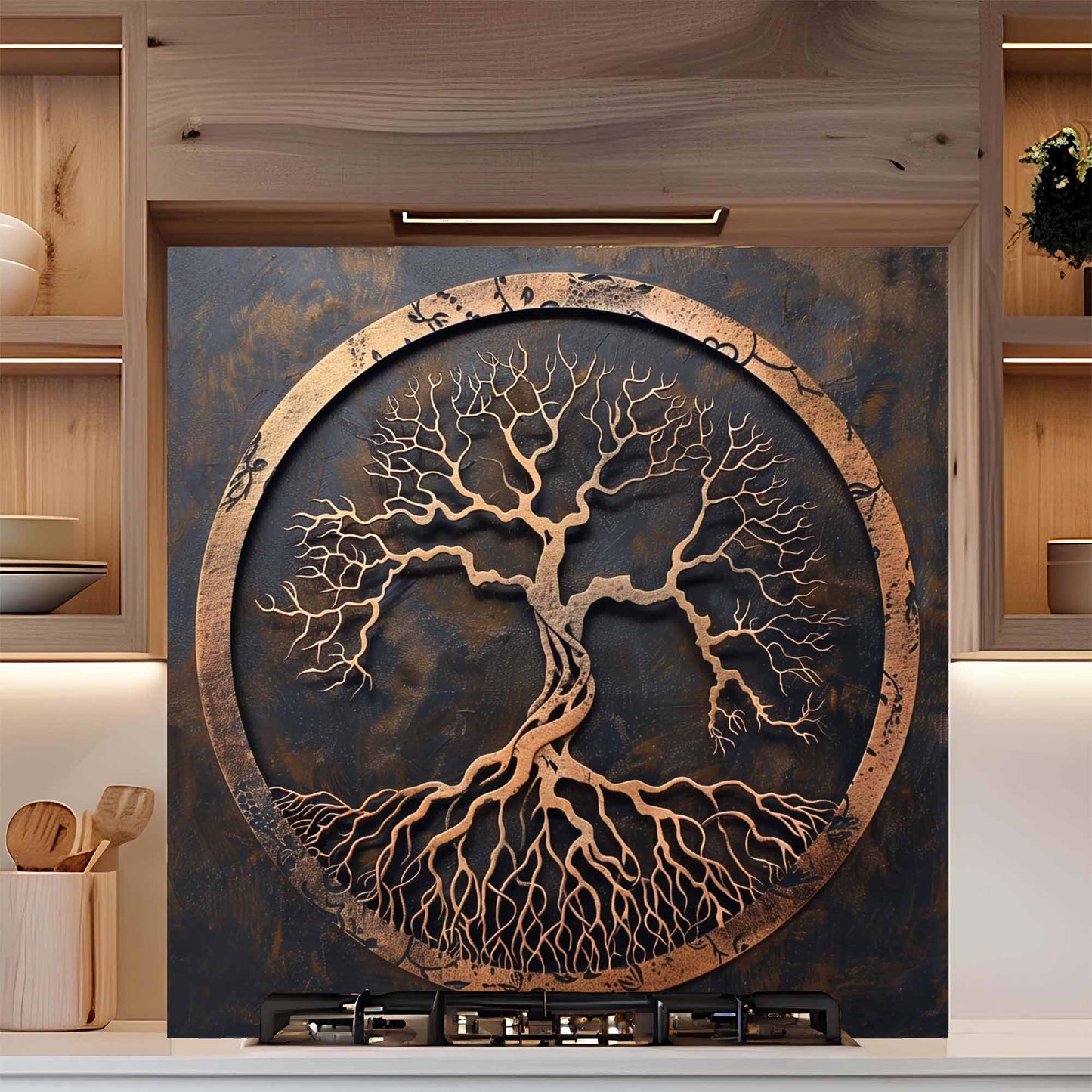 Copper Root Tree Tempered Glass Backsplash – Tree of Life Kitchen Backsplash