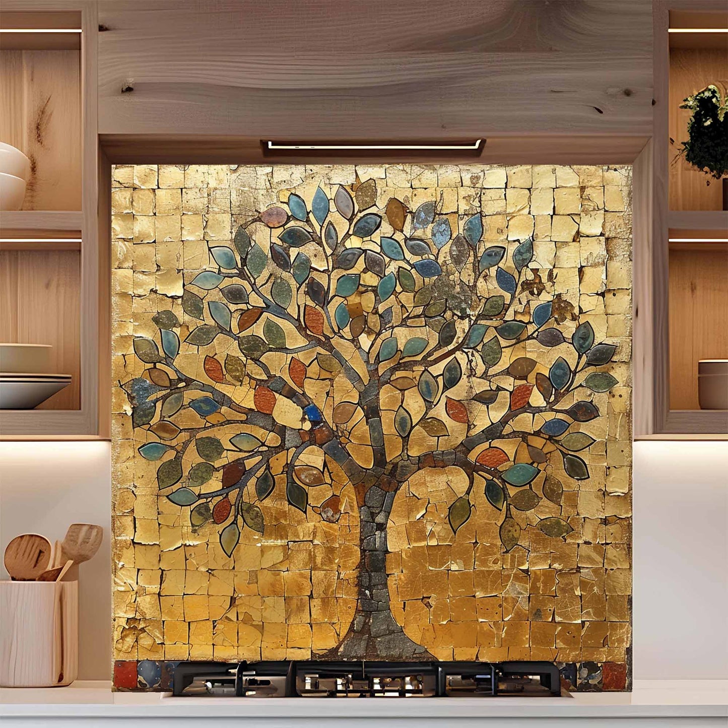 Golden Mosaic Tempered Glass Backsplash – Kitchen Backsplash Behind Stove