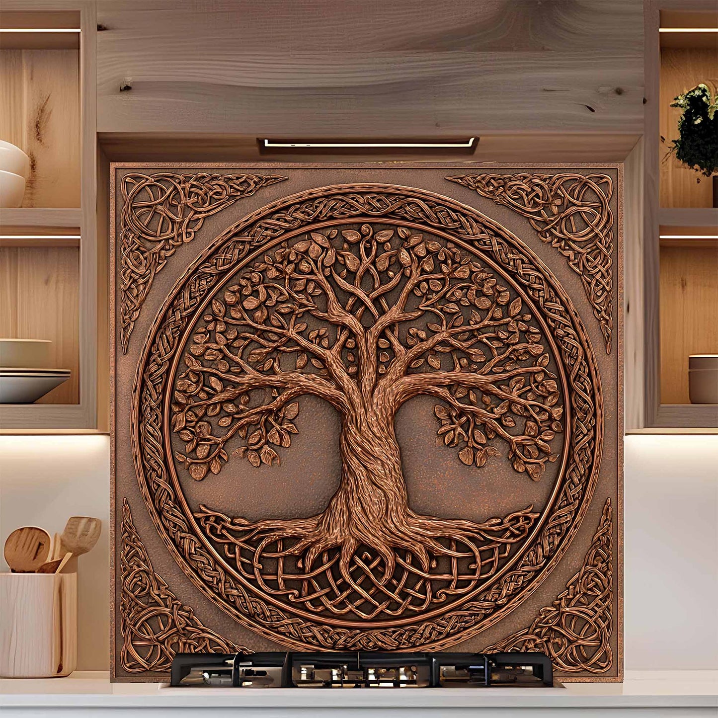 Celtic Bronze Tree Glass Backsplash – Kitchen Backsplash Behind Stove