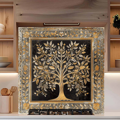 Regal Bloom Tempered Glass Backsplash – Tree of Life Kitchen Backsplash Behind Stove