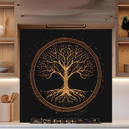 Mystic Gold Tree Kitchen Backsplash – Tempered Glass Backsplash Behind Stove
