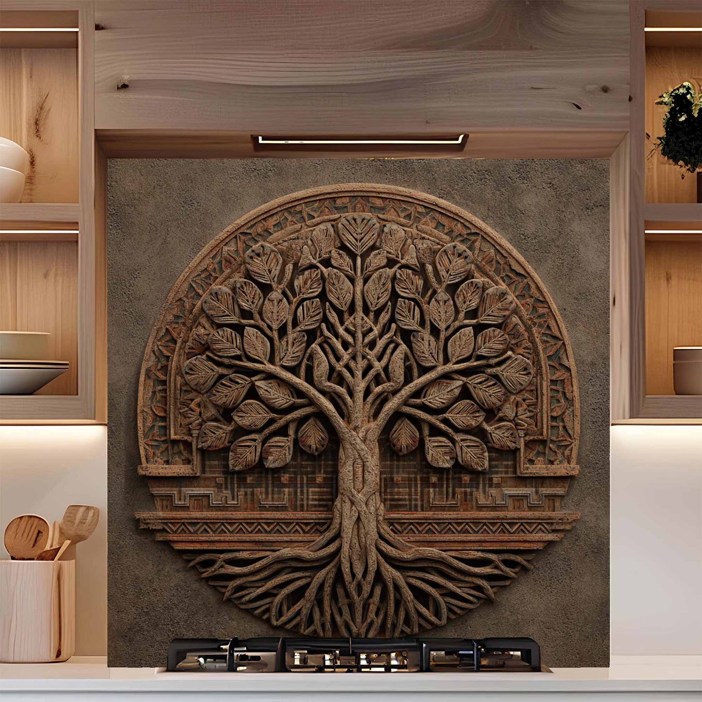 Earthroot Majesty Kitchen Backsplash – Rooted Tree of Life Glass Backsplash
