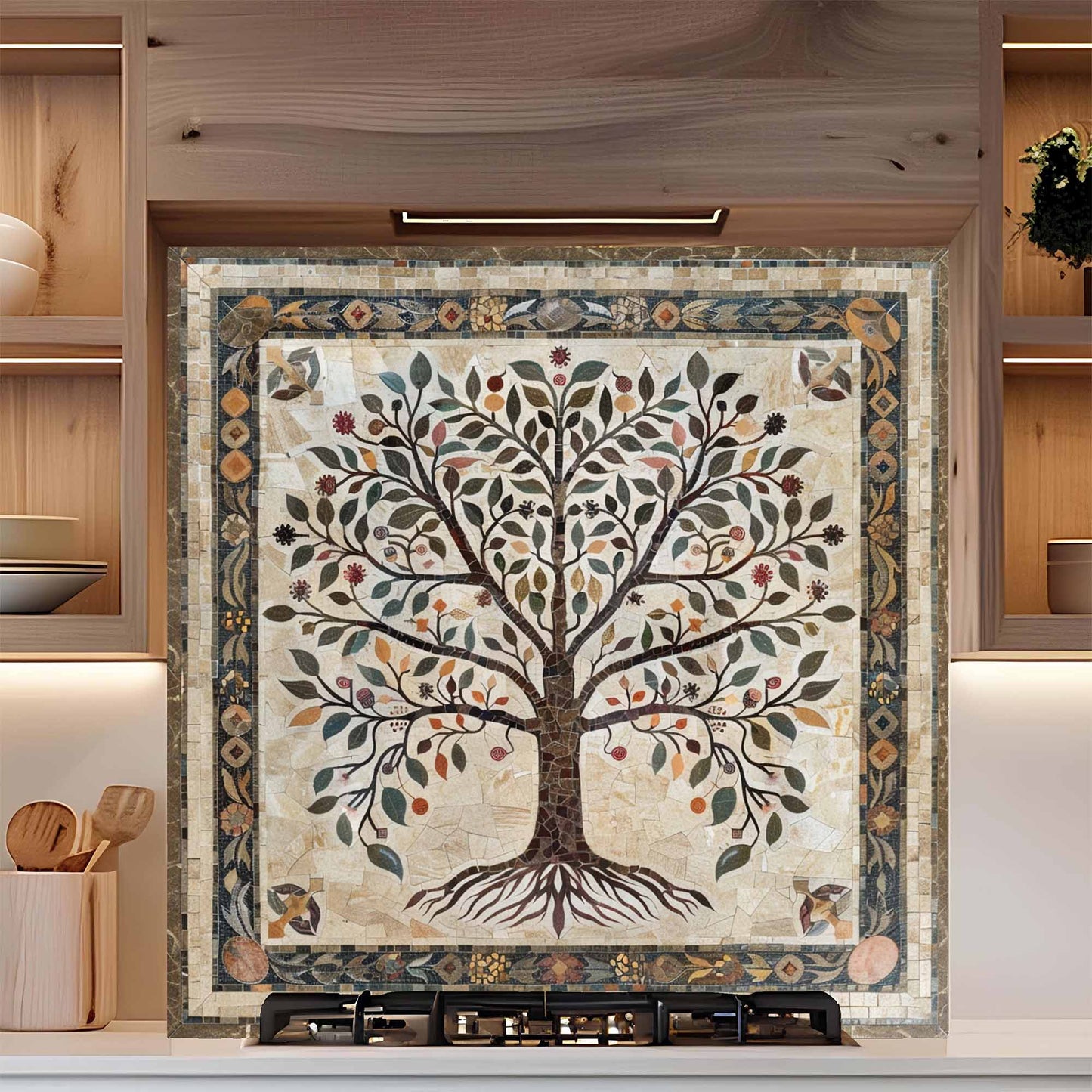 Rooted Bloom Tempered Glass Backsplash –  Tree of Life Kitchen Backsplash