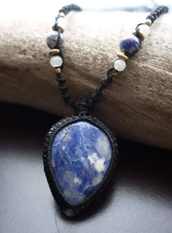 Sodalite Macrame Necklace | Stone of Intuition | Micro-Macrame | Unisex, Healing Crystal Jewelry