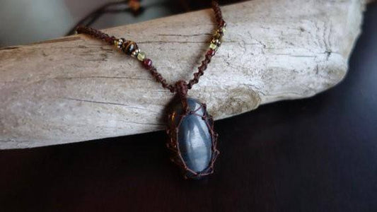 Blue Tiger Eye Macrame Necklace | Protection Stone | Unisex Healing Crystal