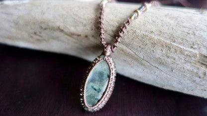 Moss Agate Macrame Necklace | Stone of Prosperity | Micro-Macrame | Unisex, Healing Crystal Jewelry
