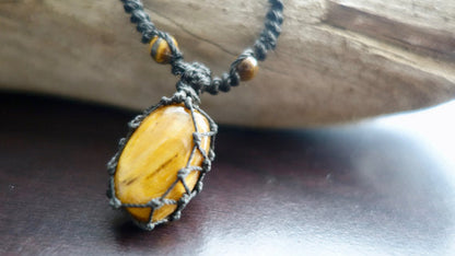 Tiger Eye Macrame Necklace | Stone for Protection | Unisex Healing Crystal | Micro Macrame