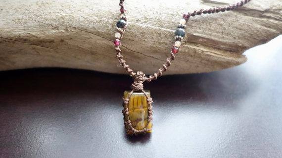 Tiger Eye Macrame Necklace | Stone for Protection | Unisex Healing Crystal | Micro Macrame
