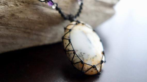 Tree Agate Macrame Necklace | Stone of Abundance | Micro-Macrame | Unisex, Healing Crystal Jewelry